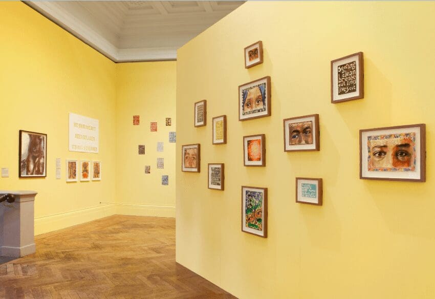 Exhibition view: Constellations: Care & Resistance, 2020 – 2022 (Jade Montserrat, Ian Hamilton Finlay, Claudette Johnson, Amaka Nwafor, Berni Searle, Mark Titchner) Courtesy Manchester Art Gallery. Photo: Michael Pollard