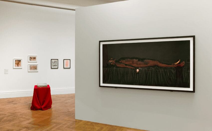 Exhibition view: Constellations: Care & Resistance, 2020 – 2022 (Jade Montserrat, Ian Hamilton Finlay, Claudette Johnson, Amaka Nwafor, Berni Searle, Mark Titchner) Courtesy Manchester Art Gallery. Photo: Michael Pollard