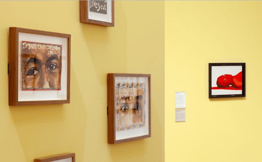 Exhibition view: Constellations: Care & Resistance, 2020 – 2022 (Jade Montserrat, Ian Hamilton Finlay, Claudette Johnson, Amaka Nwafor, Berni Searle, Mark Titchner) Courtesy Manchester Art Gallery. Photo: Michael Pollard