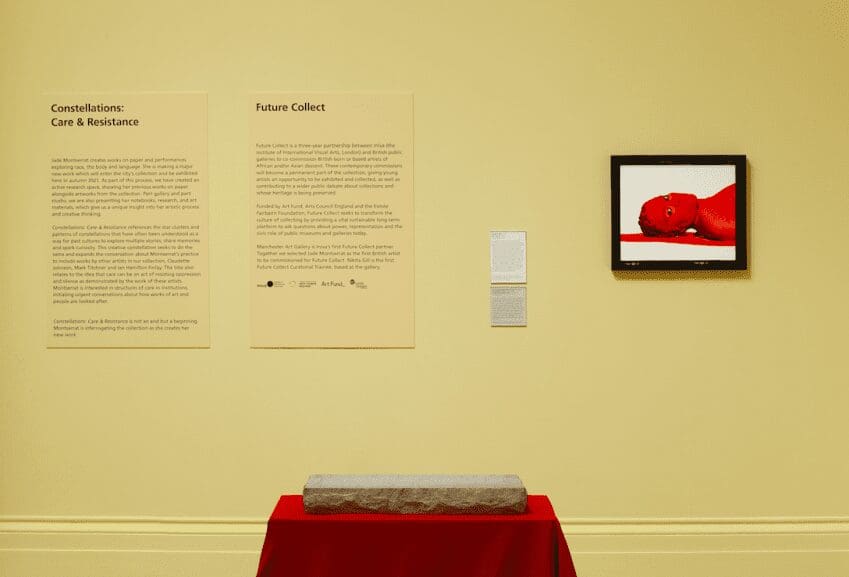 Exhibition view: Constellations: Care & Resistance, 2020 – 2022 (Jade Montserrat, Ian Hamilton Finlay, Claudette Johnson, Amaka Nwafor, Berni Searle, Mark Titchner) Courtesy Manchester Art Gallery. Photo: Michael Pollard