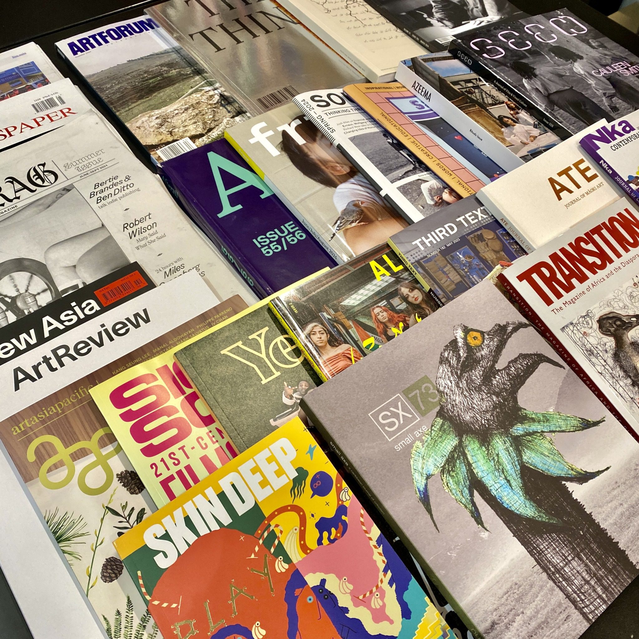 Photo of a collection of current journals and periodicals, taken in June 2024.